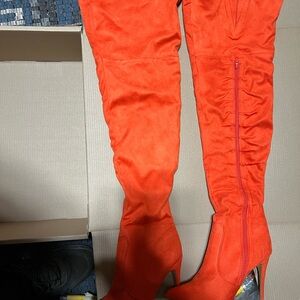 Women's Red Suede Over-the-Knee Boots